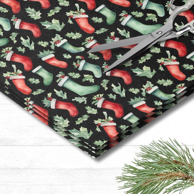 Papel De Seda Medias Navideñas de Navidad (Festive Holiday Holly Stocking Christmas Tissue Paper)