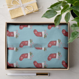 Papel De Seda Medias Navideñas Festivas Rojas Patrón Sobre Azul