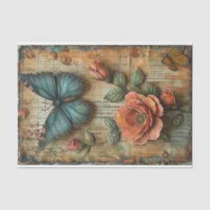 Papel De Seda Medios mixtos de Rosa y mariposa