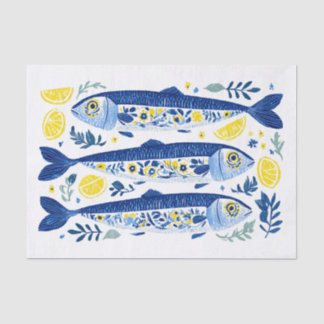 Papel De Seda Mediterranean Summer Blue and Yellow Sardines