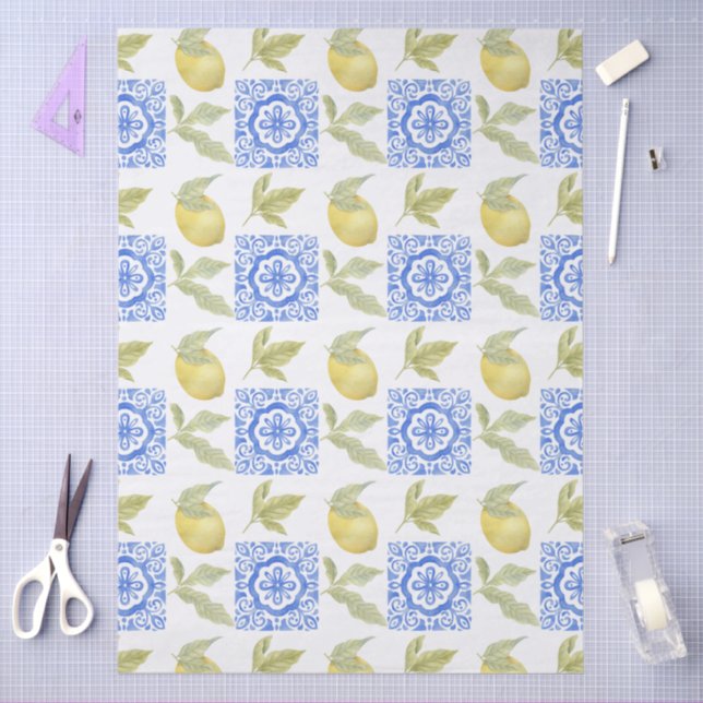 Papel De Seda Mediterrenean Citrus Lemon pattern (Artesanía)