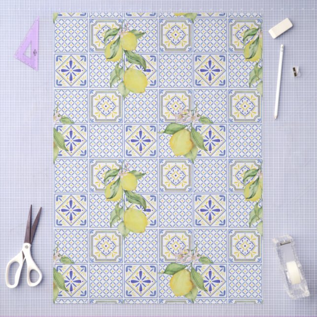 Papel De Seda Mediterrenean Citrus Lemon pattern (Artesanía)