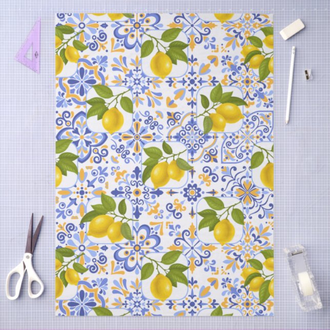 Papel De Seda Mediterrenean Citrus Lemon pattern (Artesanía)