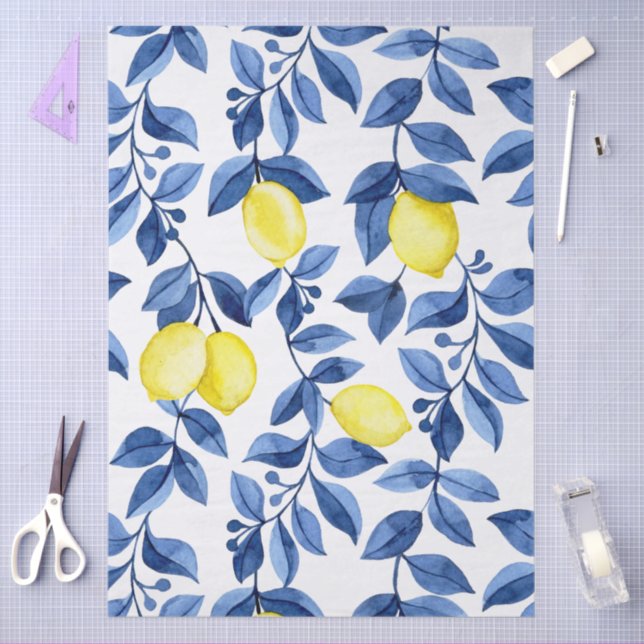 Papel De Seda Mediterrenean Citrus Lemon pattern (Artesanía)