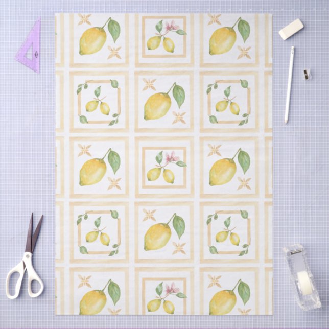 Papel De Seda Mediterrenean Citrus Lemon pattern (Artesanía)