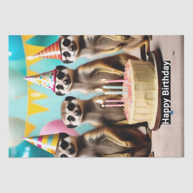 Papel De Seda Meerkats De Cumpleaños Con Pastel, (Anverso)
