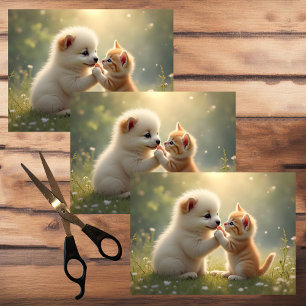 Papel De Seda Mejores amigos, dame cinco - lindo cachorro y gati