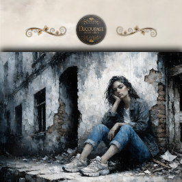 Papel De Seda Melancholic Urban Woman Blue Gray Decoupage