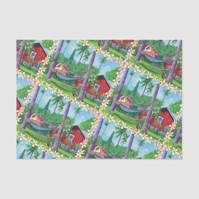 Papel De Seda Mele Kalikimaka Santa de vacaciones en Hawái (Anverso)