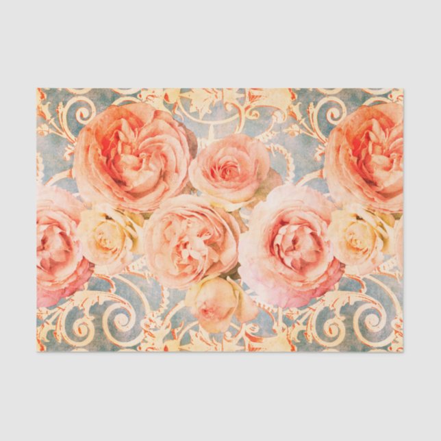 Papel De Seda Melocotón coral Rosa Vintado (Anverso)
