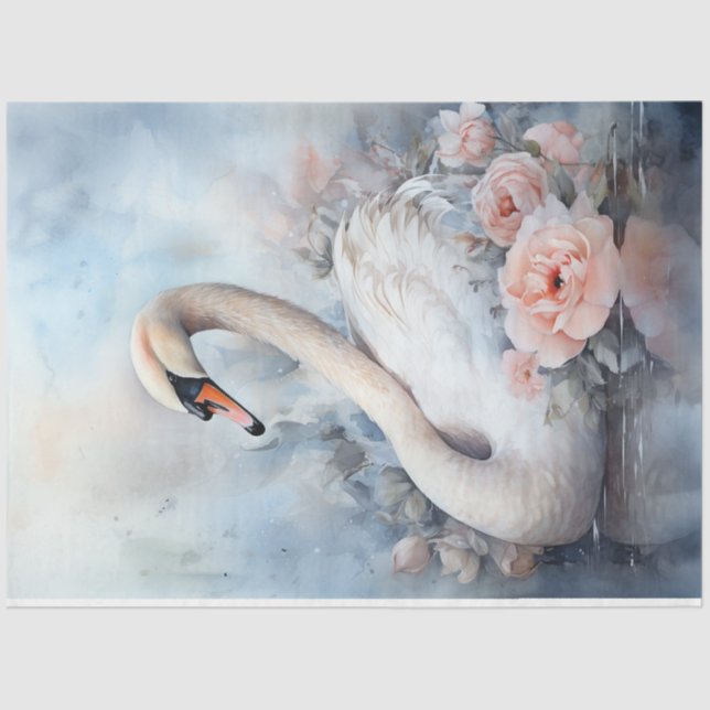Papel De Seda Melocotón verde pastel cisne blanco (Anverso)