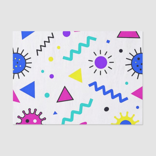 Papel De Seda Memphis Style Retro Virus Pattern Neon (Anverso)