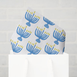 Papel De Seda Menorá Botánica de Janucá Acuarela Azul