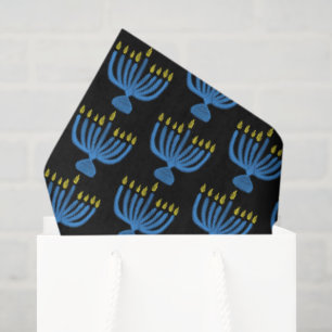 Papel De Seda Menorá Botánica de Janucá Acuarela Azul