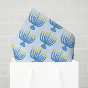 Papel De Seda Menorá Botánica de Janucá Acuarela Azul