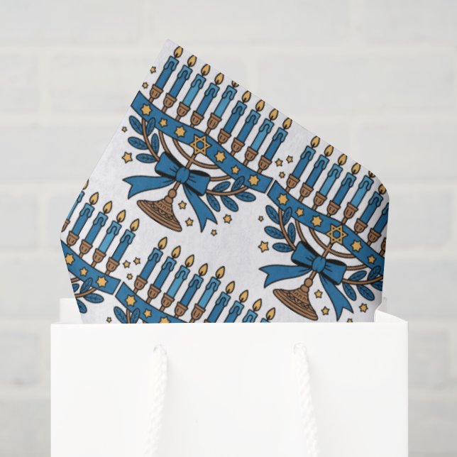 Papel De Seda Menorá de Hanuká con lazo  (Bolsa de regalo)