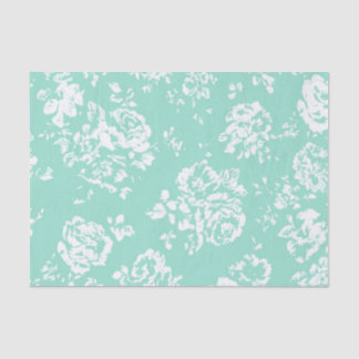 Papel De Seda Menta con el estampado de flores blanco