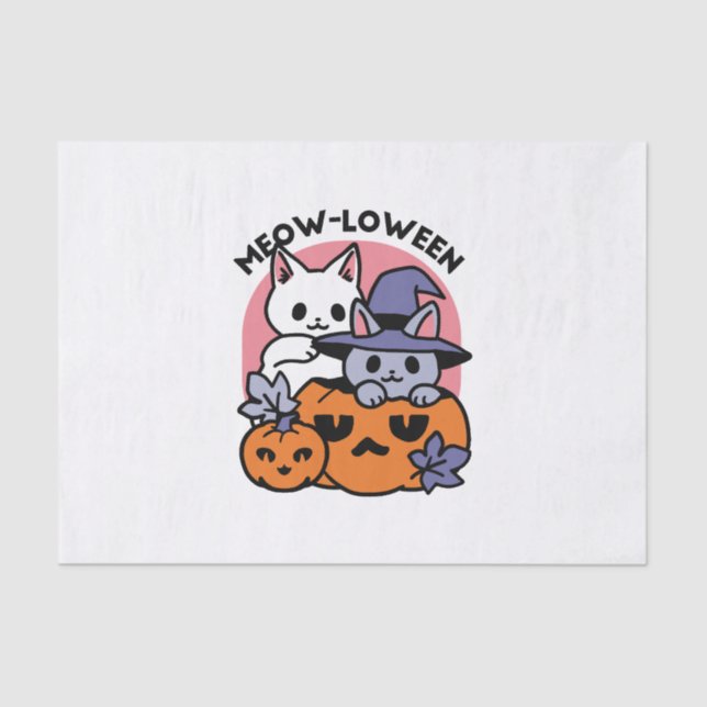 Papel De Seda Meow-Loween - Diseño de felinos Halloween (Anverso)