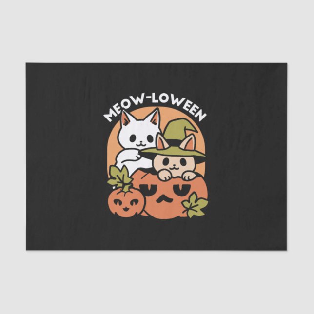 Papel De Seda Meow-Loween - Diseño festivo de gatos de Halloween (Anverso)