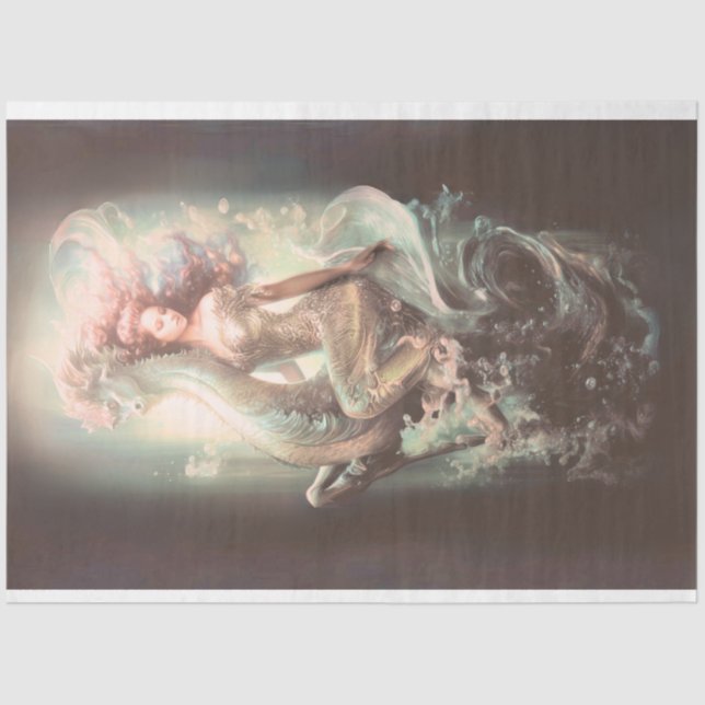 Papel De Seda Mermaid Riding Seahorse Decoupage (Anverso)