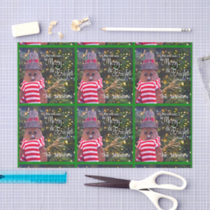 Papel De Seda Merry Bright Rústico Snowman Nombre Patrón Verde