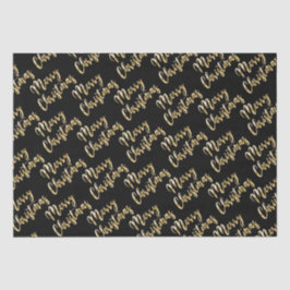Papel De Seda Merry Christmas metal gold script negro