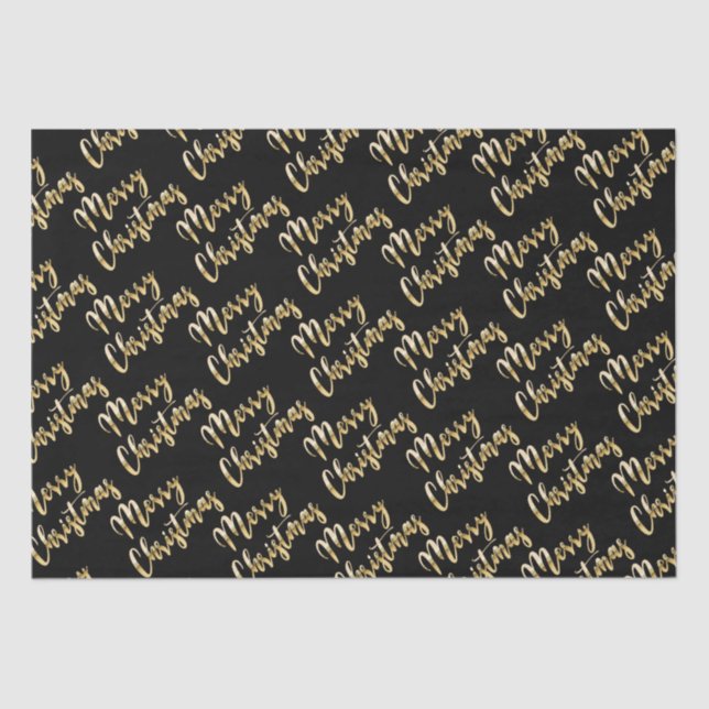 Papel De Seda Merry Christmas metal gold script negro (Anverso)