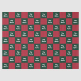 Papel De Seda Merry Christmas Script Green and Red Checkerboard