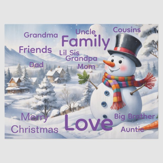 Papel De Seda Merry Christmas Snowman Tissue Paper (Anverso)