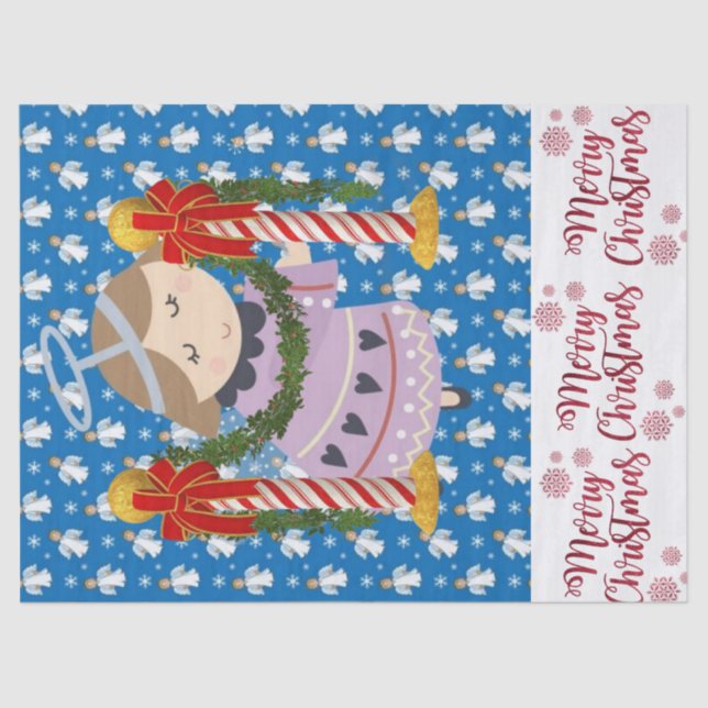 Papel De Seda Merry Christmas Tissue Paper Angel Blue (Anverso)