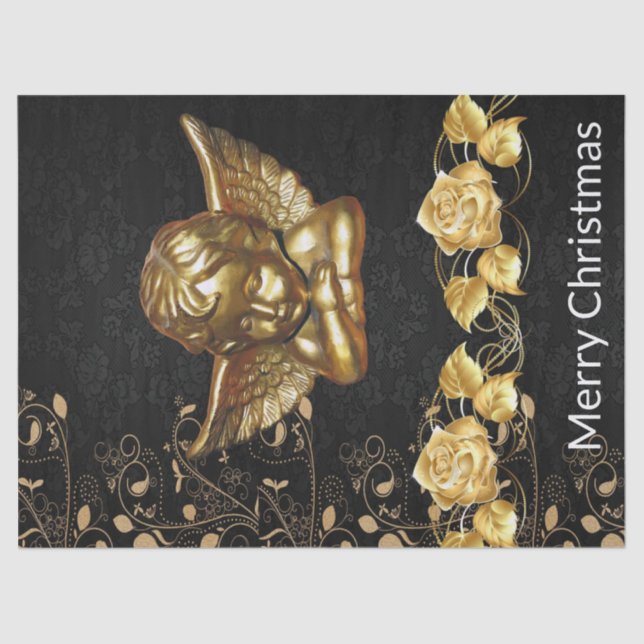 Papel De Seda Merry Christmas Tissue Paper Gold Angel (Anverso)