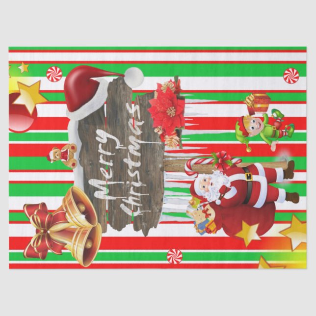 Papel De Seda Merry Christmas Tissue Paper Santa Elf (Anverso)