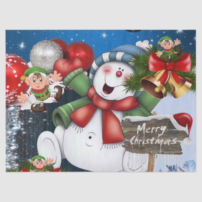 Papel De Seda Merry Christmas Tissue Paper Snowman (Anverso)