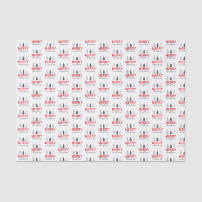 Papel De Seda Merry Christmas Tree Red Gray (Anverso)