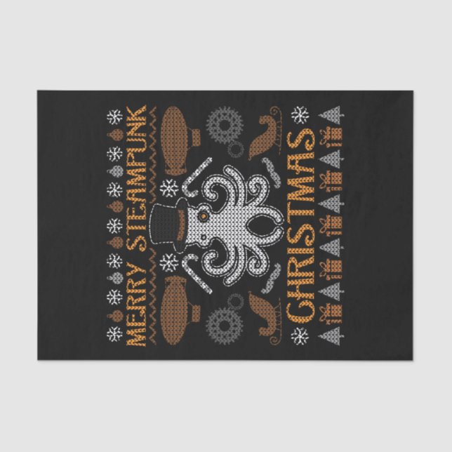 Papel De Seda Merry Steampunk Navidades Octopus Top Hat Gears (Anverso)