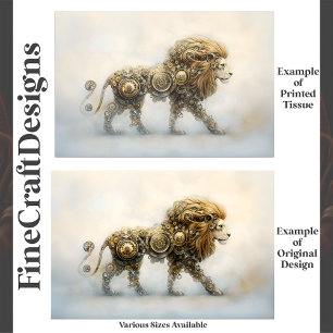 Papel De Seda Metálico Steampunk Lion Wheels Cogs E8R Decoupage