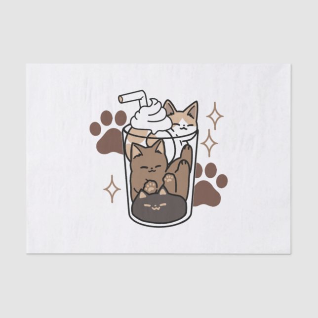 Papel De Seda Mezcla perfecta: diseño de café para gato y café (Anverso)