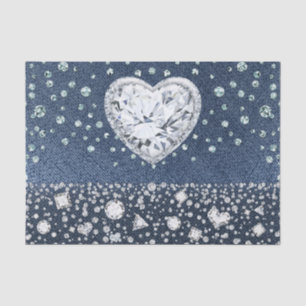 Papel De Seda Mezclilla de Blue Jean y Diamantes Brillo Corazón