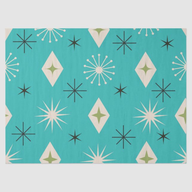 Papel De Seda Mid Century Atomic Stars with diamonds on Teal  (Anverso)