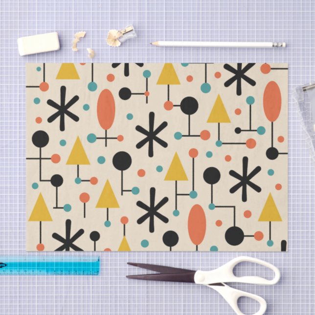 Papel De Seda Mid Century Modern Starburst Pattern (Artesanía)