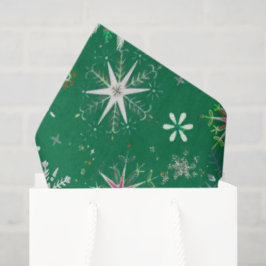 Papel De Seda Mid-Century Snowflakes Galore On Green