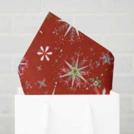 Papel De Seda Mid-Century Snowflakes Galore On Red