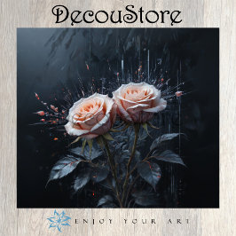 Papel De Seda Midnight Elegance: Pink Roses Decoupage