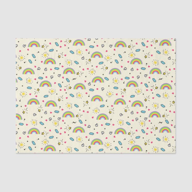 Papel De Seda Mini truco arcoiris sobre el patrón retro amarillo (Anverso)
