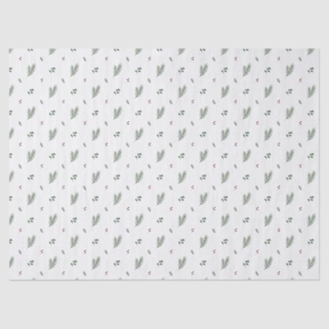 Papel De Seda Minimal Christmas Pattern, Pine, Berries (Anverso)