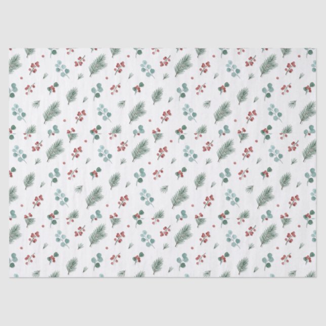 Papel De Seda Minimal Christmas Pattern, Pine & Berries  (Anverso)