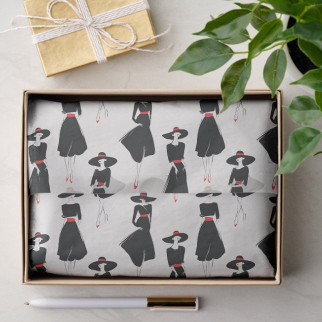 Papel De Seda Minimal Line Art Little Black Dress Figures (Regalo )