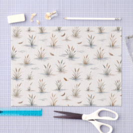 Papel De Seda Minimal Marsh Grass Water Ripple Feather Pattern