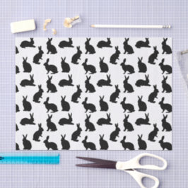 Papel De Seda Minimalist Black Rabbit Shapes Pattern For Easter
