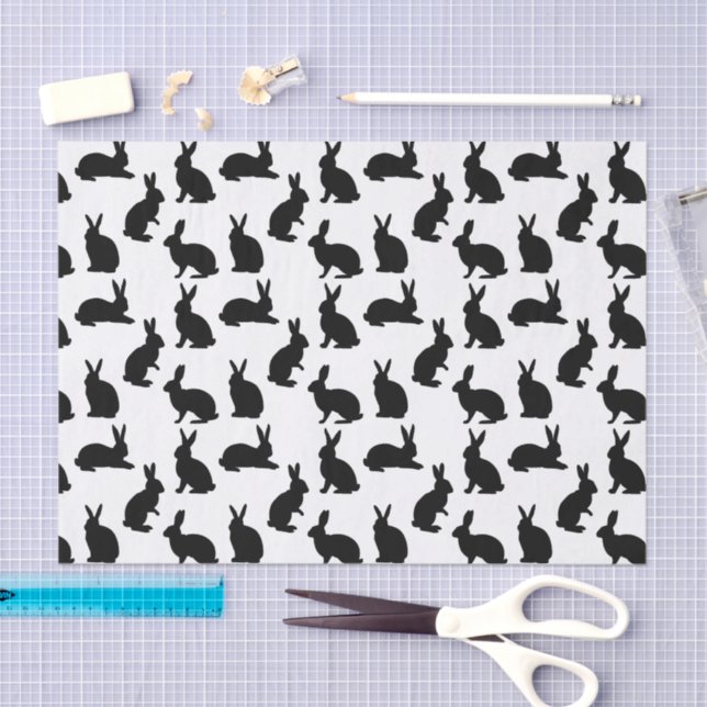Papel De Seda Minimalist Black Rabbit Shapes Pattern For Easter (Artesanía)